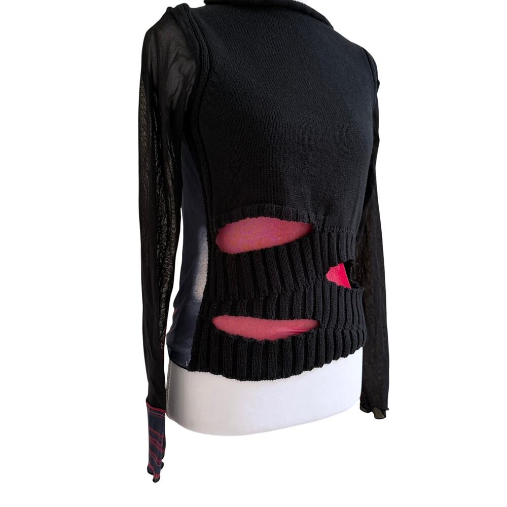 Vintage Cop.Copine Mesh Knit Cutout Top Made in France Black Red Size 1 XS S - Picture 4 of 9